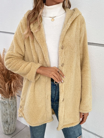 stylub Fuzzy Button Up Hooded Jacket