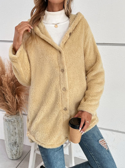 stylub Fuzzy Button Up Hooded Jacket