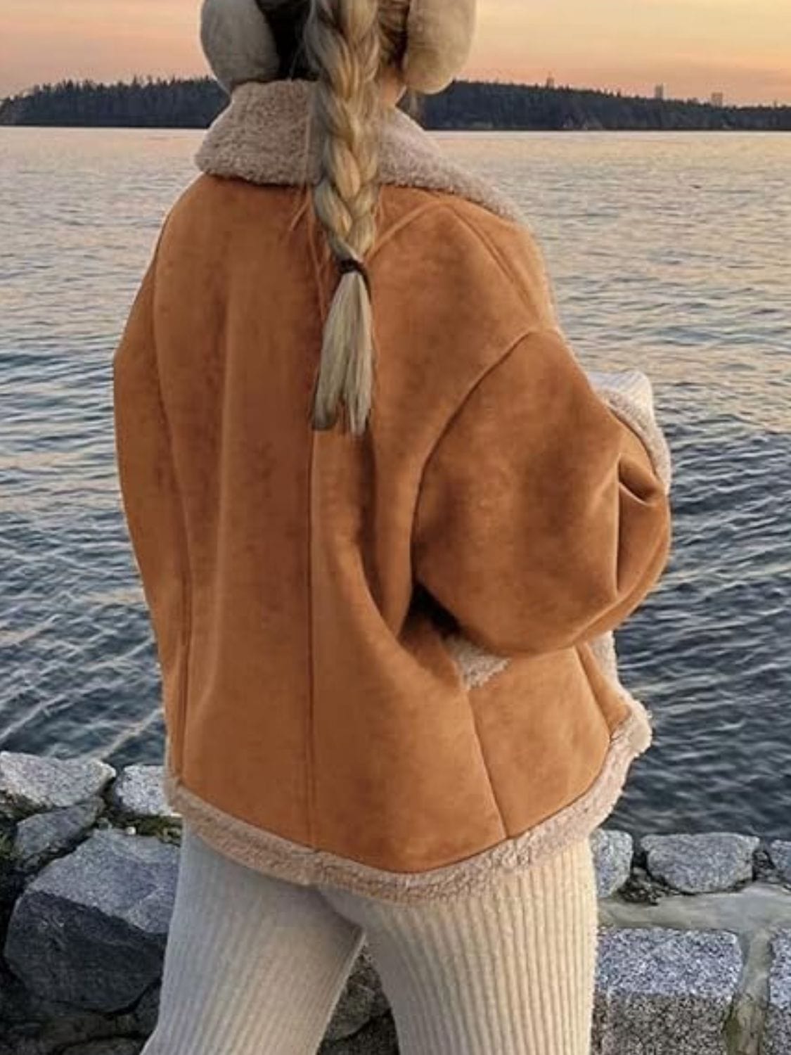 stylub Fuzzy Collared Neck Long Sleeve Jacket