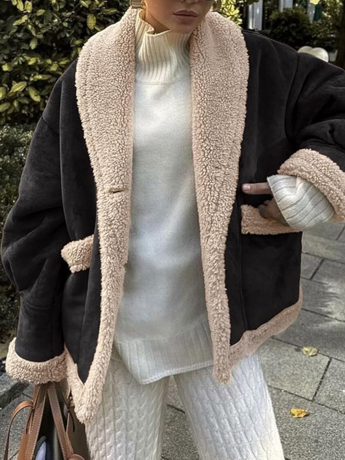 stylub Fuzzy Collared Neck Long Sleeve Jacket