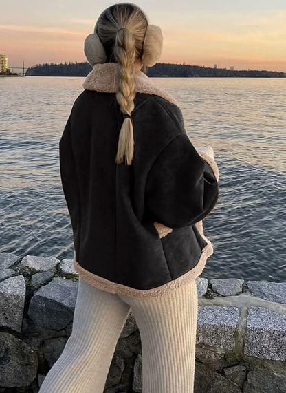 stylub Fuzzy Collared Neck Long Sleeve Jacket