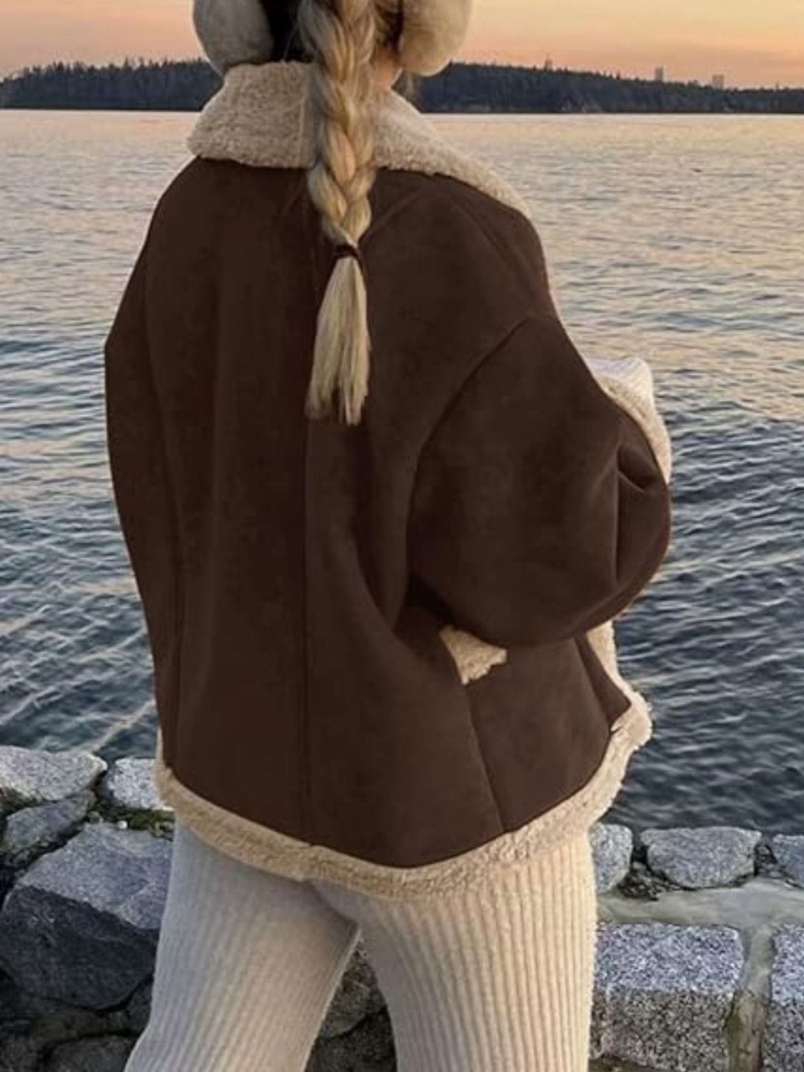 stylub Fuzzy Collared Neck Long Sleeve Jacket