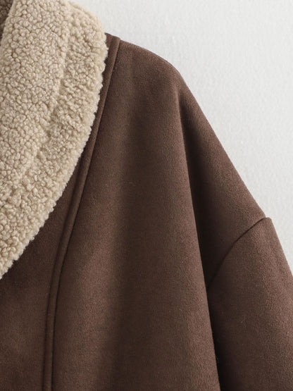 stylub Fuzzy Collared Neck Long Sleeve Jacket