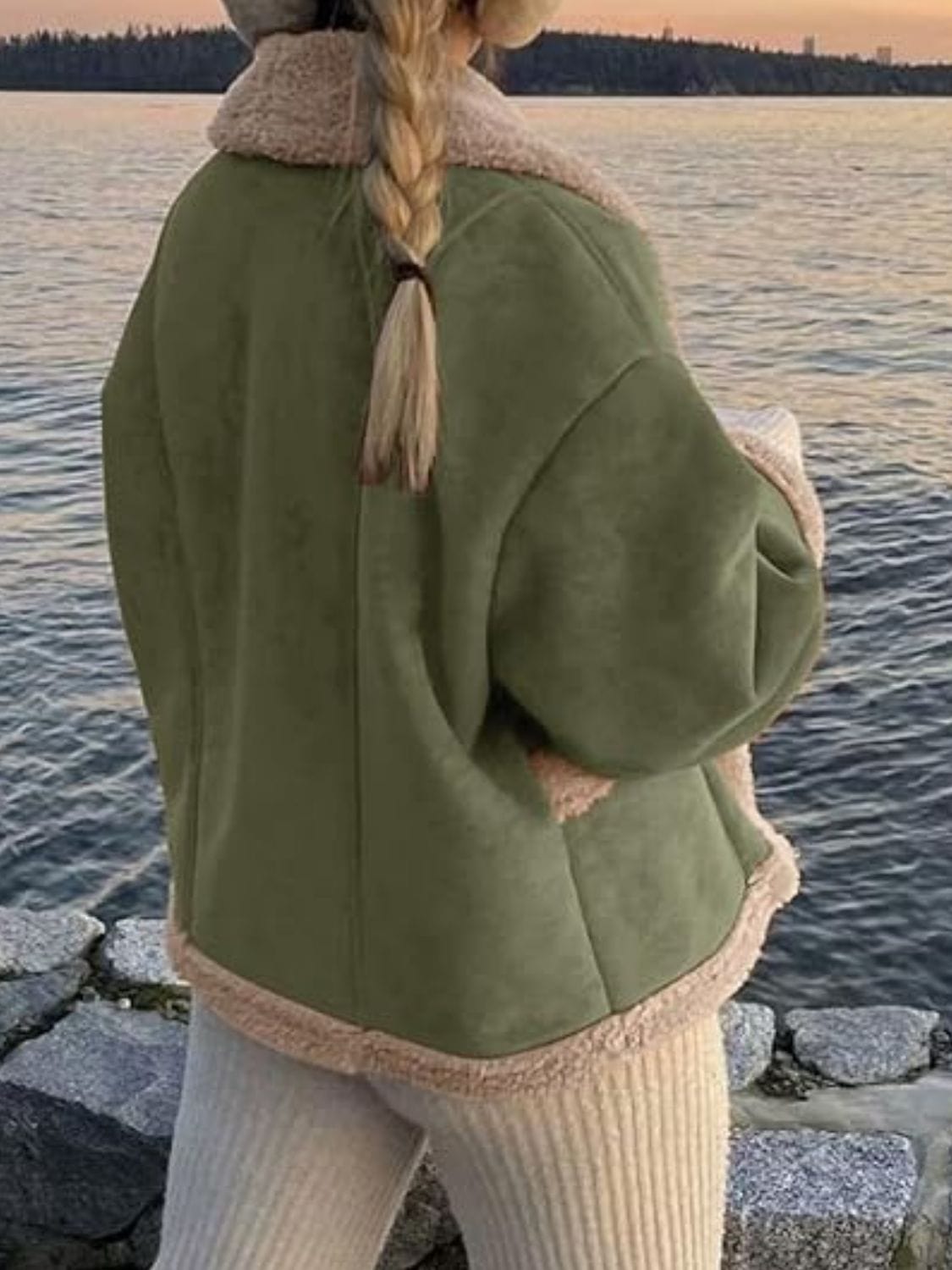 stylub Fuzzy Collared Neck Long Sleeve Jacket