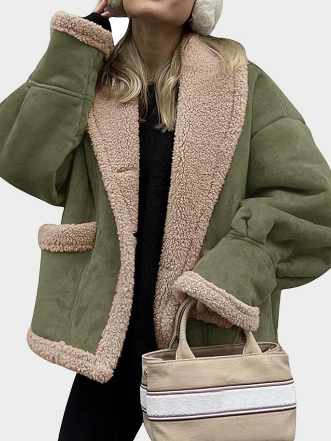 stylub Fuzzy Collared Neck Long Sleeve Jacket