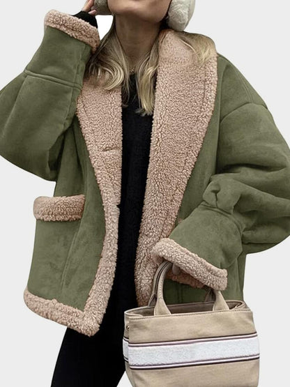 stylub Fuzzy Collared Neck Long Sleeve Jacket