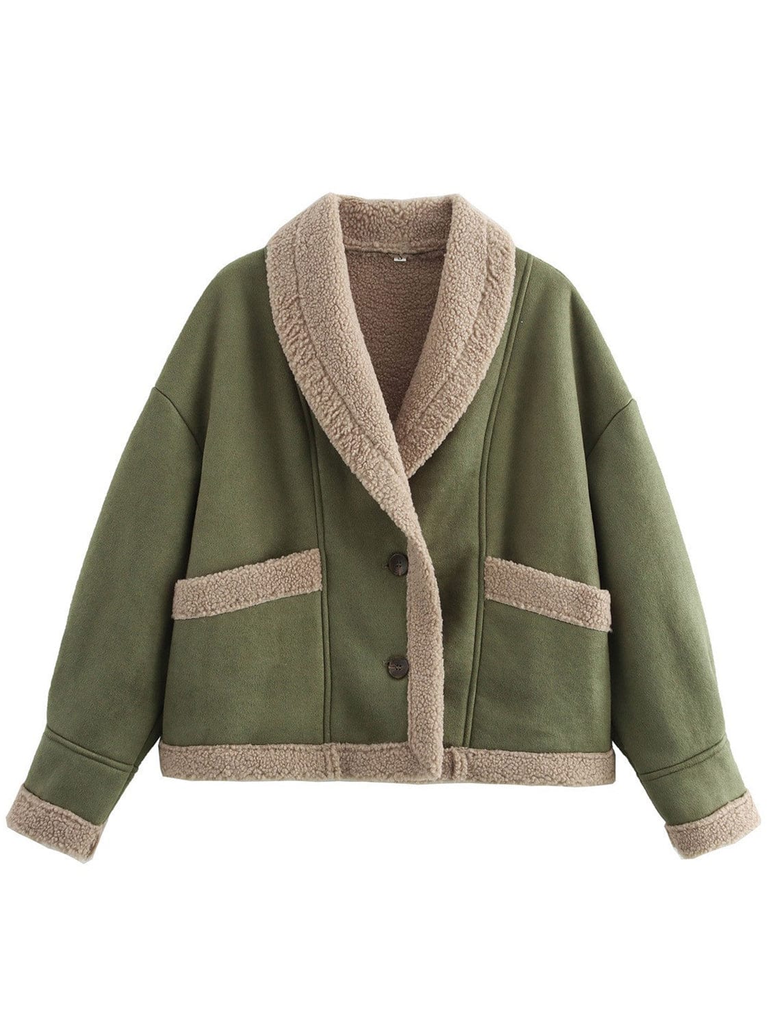 stylub Fuzzy Collared Neck Long Sleeve Jacket