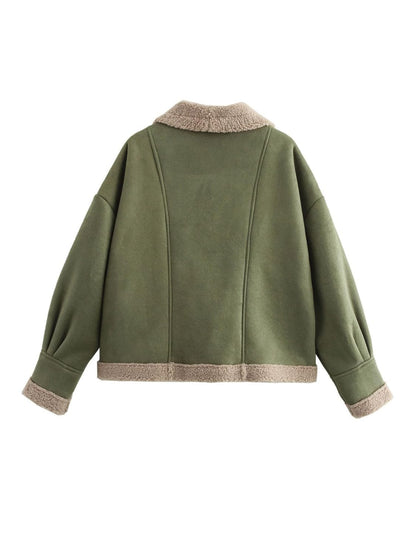 stylub Fuzzy Collared Neck Long Sleeve Jacket