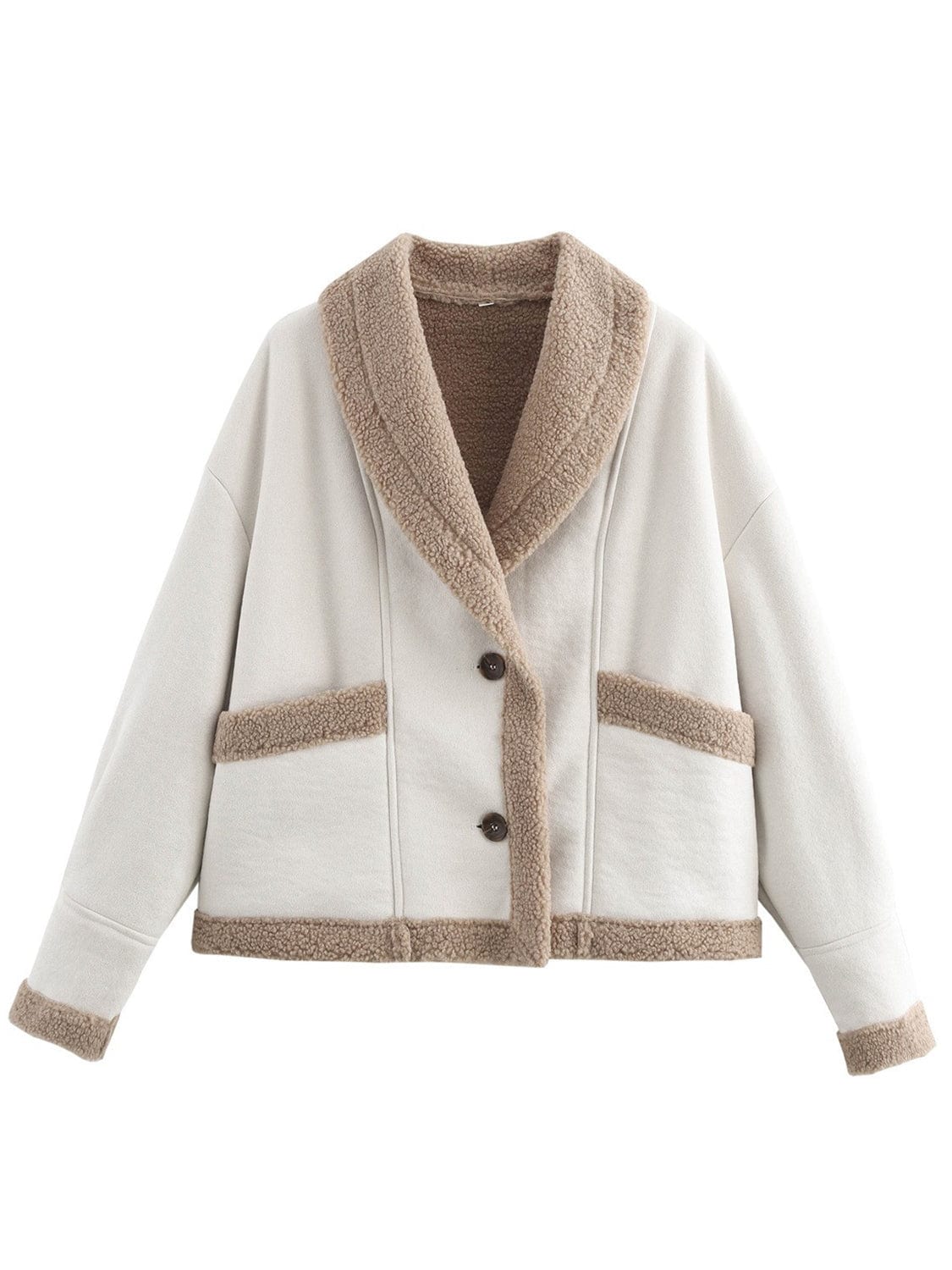 stylub Fuzzy Collared Neck Long Sleeve Jacket