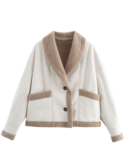 stylub Fuzzy Collared Neck Long Sleeve Jacket