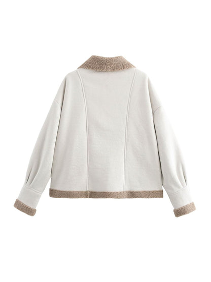 stylub Fuzzy Collared Neck Long Sleeve Jacket