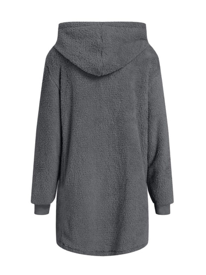 stylub Fuzzy Pocketed Zip Up Long Sleeve Hooded Jacket