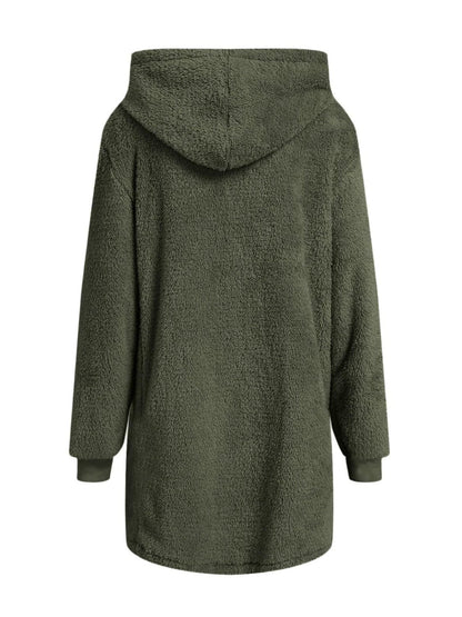 stylub Fuzzy Pocketed Zip Up Long Sleeve Hooded Jacket