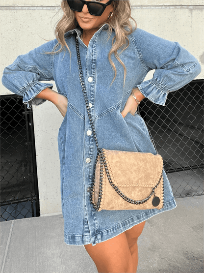 stylub Galilea - Chic Turn-Down Collar Denim Midi Dress