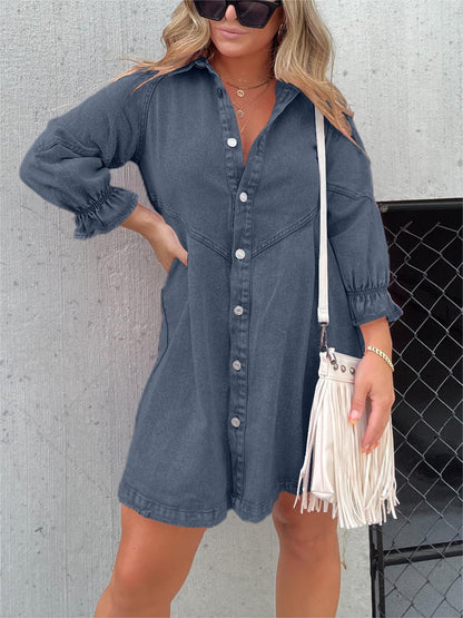 stylub Galilea - Chic Turn-Down Collar Denim Midi Dress