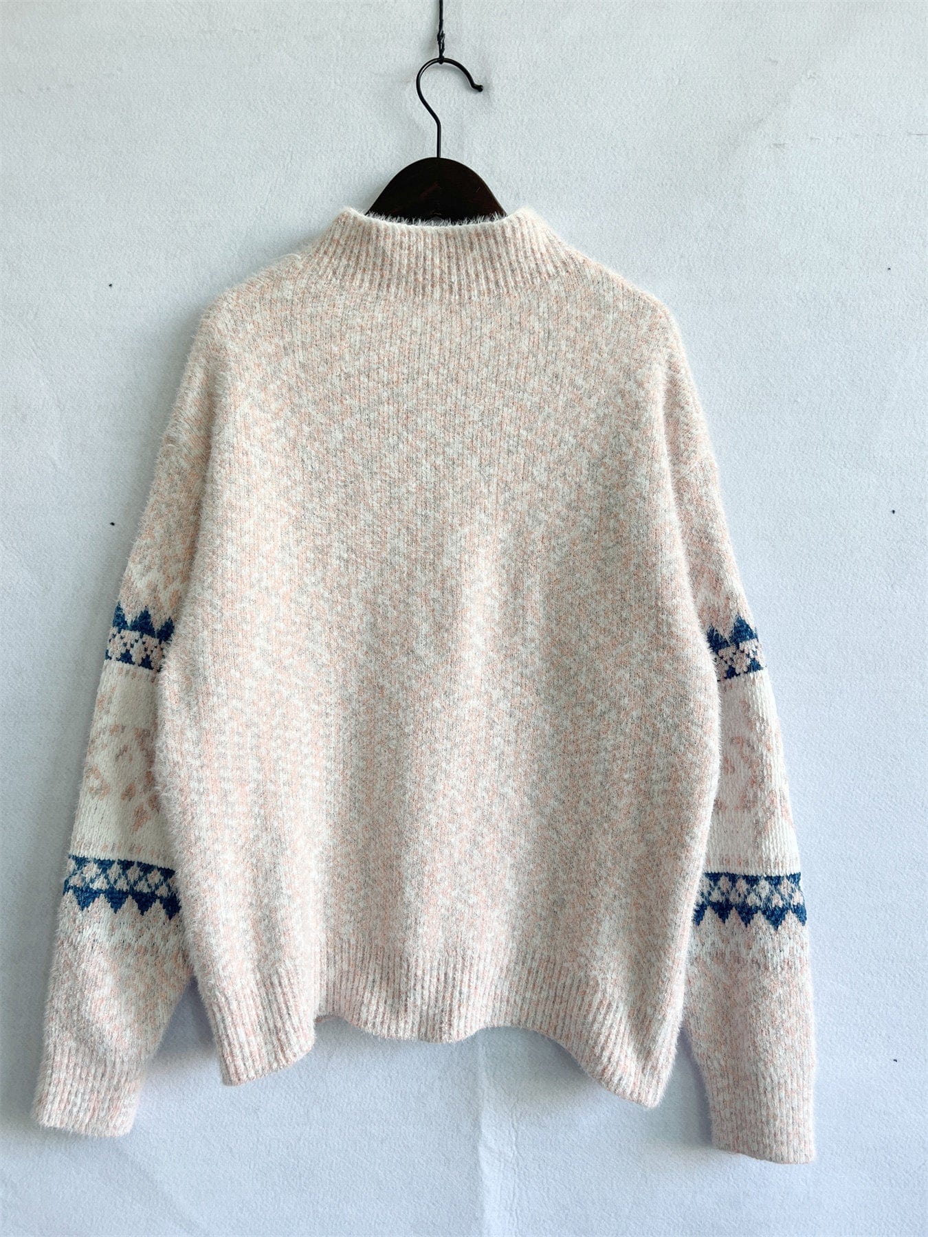 stylub Geometric Mock Neck Dropped Shoulder Sweater
