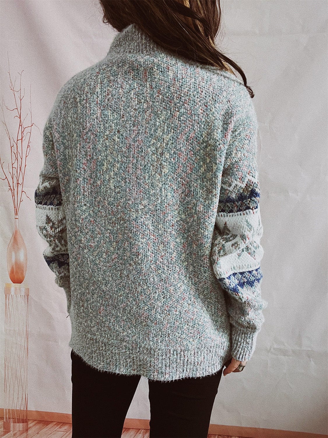 stylub Geometric Mock Neck Dropped Shoulder Sweater