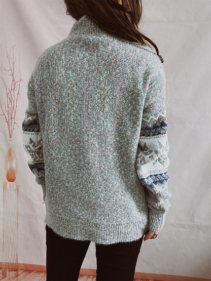 stylub Geometric Mock Neck Dropped Shoulder Sweater