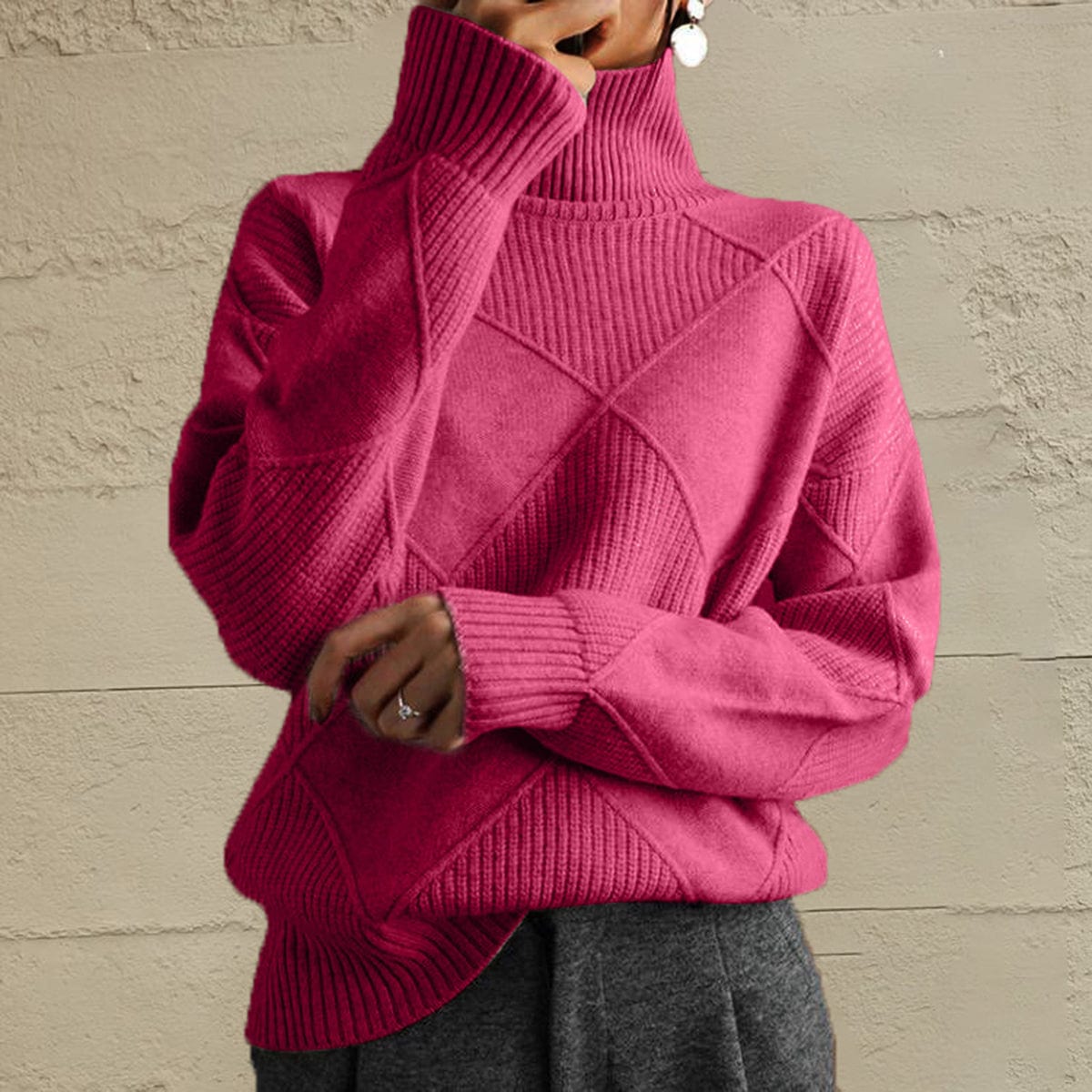 stylub Geometric Turtleneck Long Sleeve Sweater