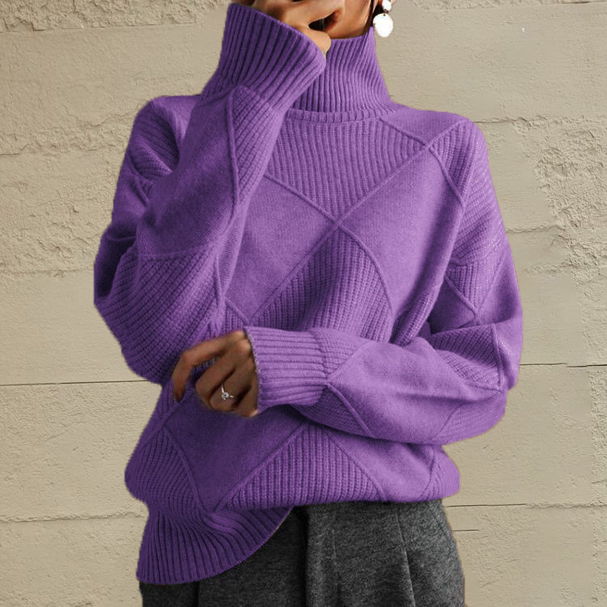 stylub Geometric Turtleneck Long Sleeve Sweater