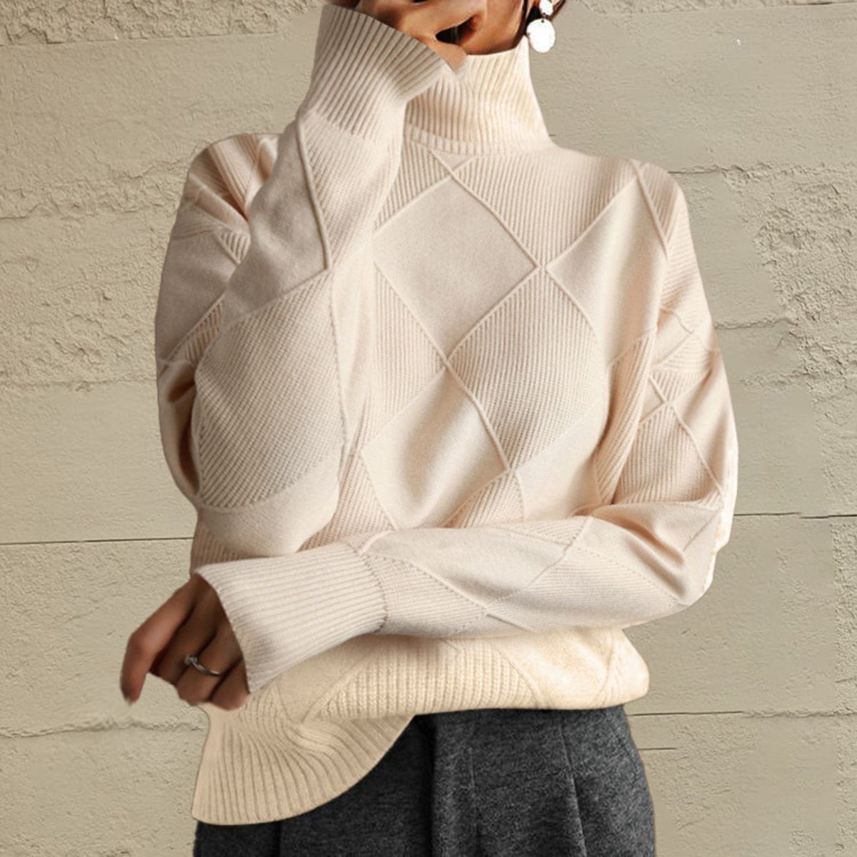 stylub Geometric Turtleneck Long Sleeve Sweater