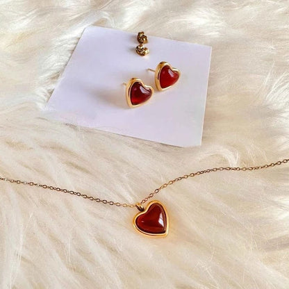 stylub Gold Heart Necklace with Red Stone
