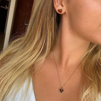 stylub Gold Heart Necklace with Red Stone