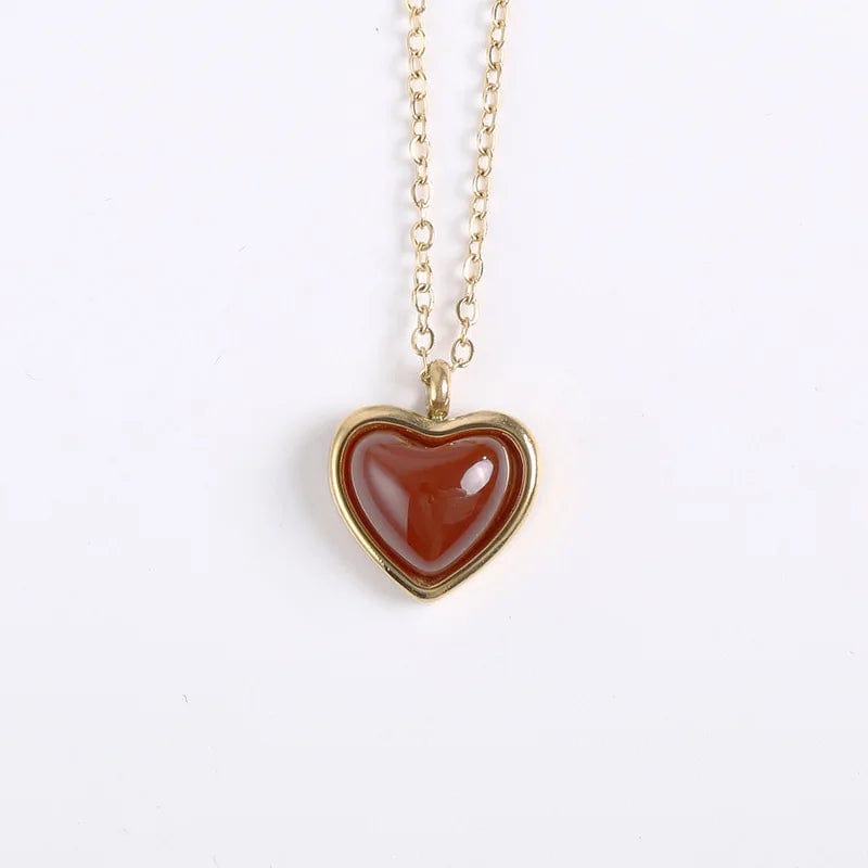 stylub Gold Heart Necklace with Red Stone