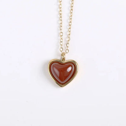 stylub Gold Heart Necklace with Red Stone