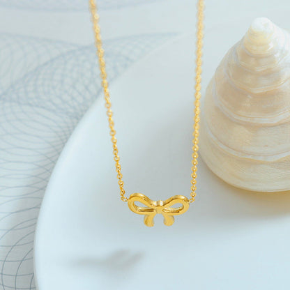 stylub Gold-Plated Titanium Steel Bow Pendant Necklace