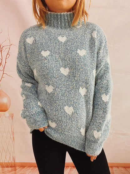 stylub Heart Heathered Turtleneck Drop Shoulder Sweater