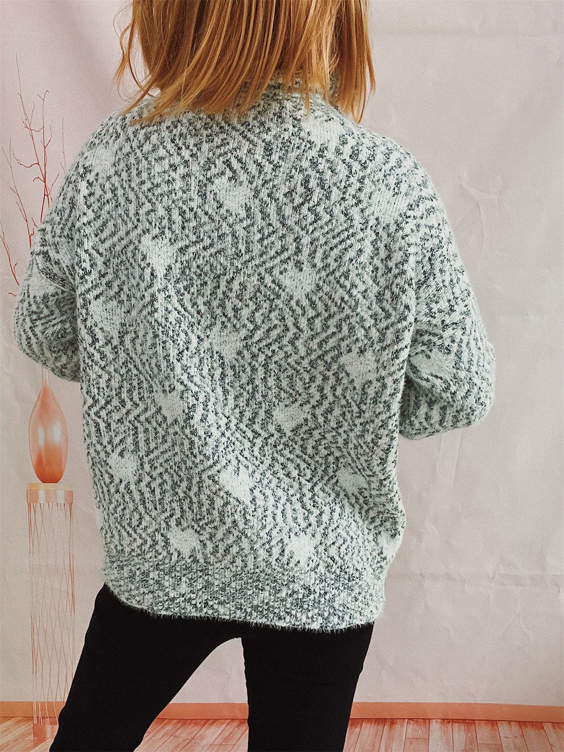 stylub Heart Heathered Turtleneck Drop Shoulder Sweater