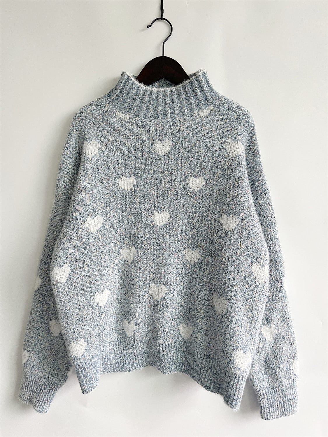 stylub Heart Heathered Turtleneck Drop Shoulder Sweater