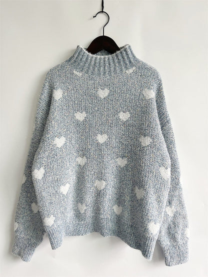 stylub Heart Heathered Turtleneck Drop Shoulder Sweater