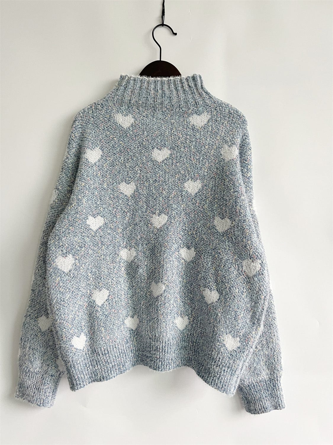 stylub Heart Heathered Turtleneck Drop Shoulder Sweater