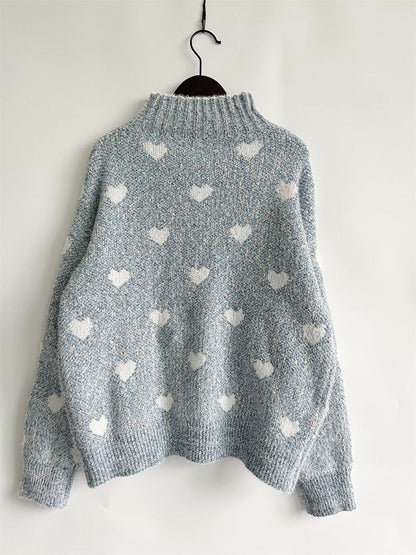 stylub Heart Heathered Turtleneck Drop Shoulder Sweater