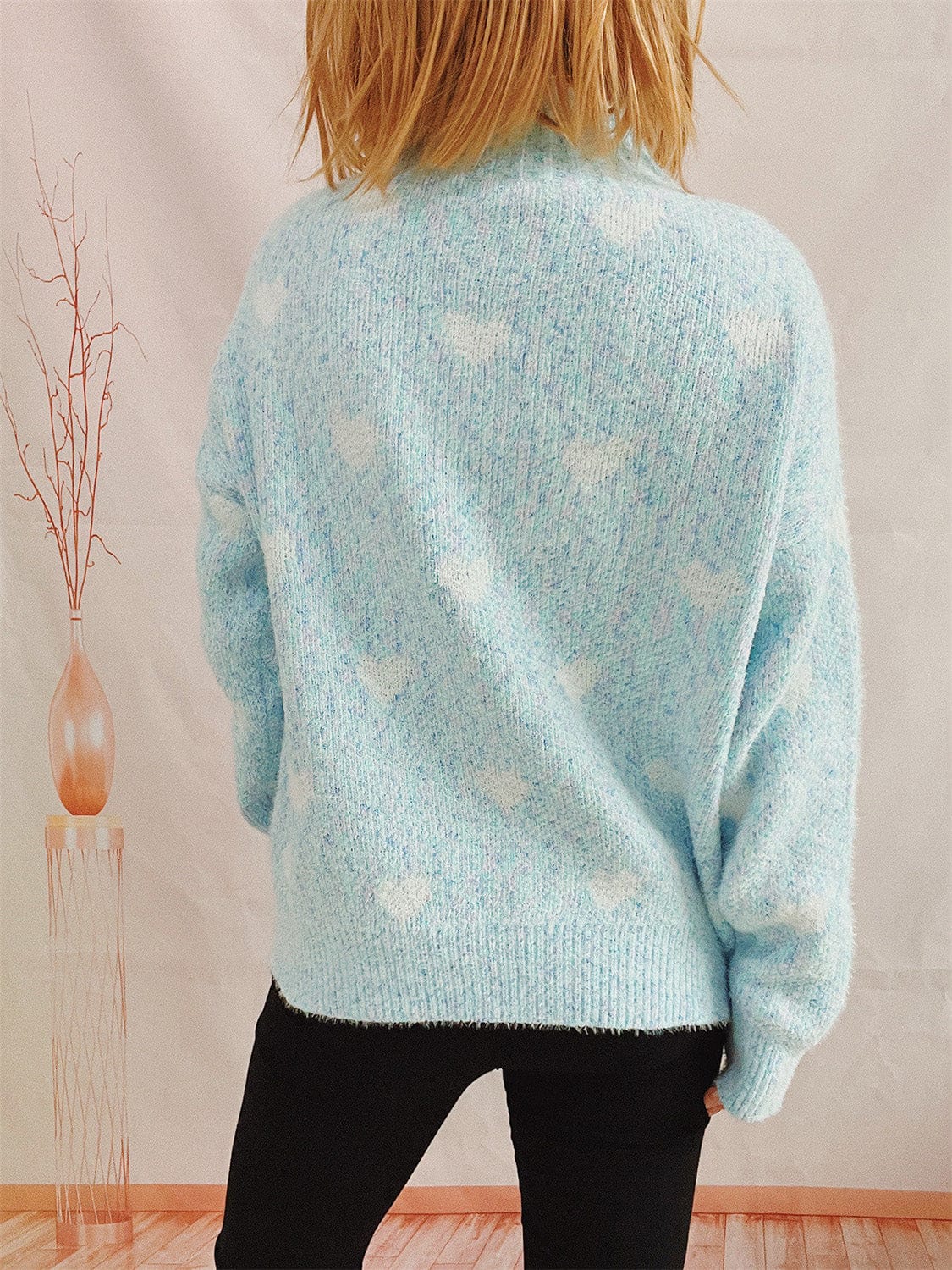 stylub Heart Heathered Turtleneck Drop Shoulder Sweater