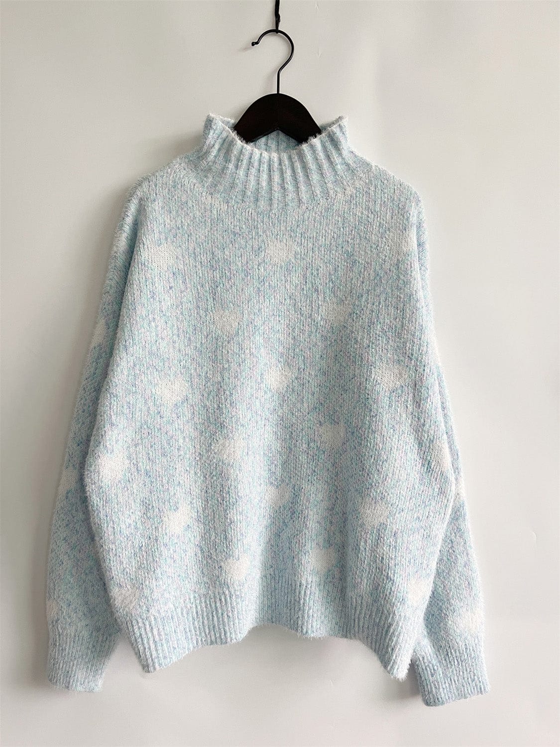 stylub Heart Heathered Turtleneck Drop Shoulder Sweater