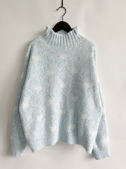 stylub Heart Heathered Turtleneck Drop Shoulder Sweater