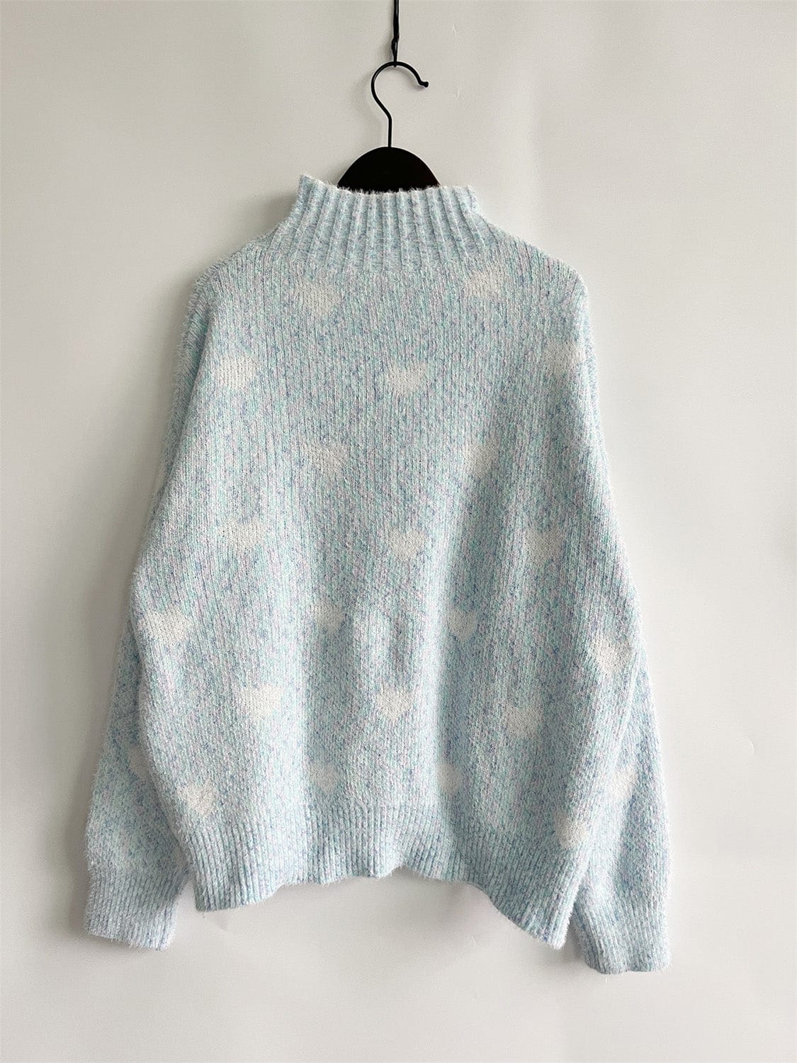 stylub Heart Heathered Turtleneck Drop Shoulder Sweater