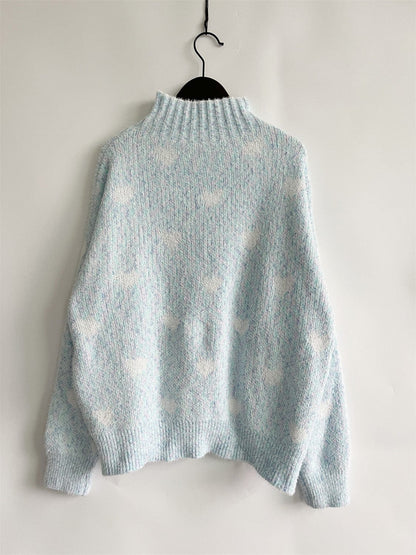stylub Heart Heathered Turtleneck Drop Shoulder Sweater