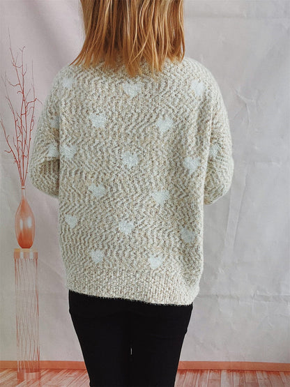 stylub Heart Heathered Turtleneck Drop Shoulder Sweater
