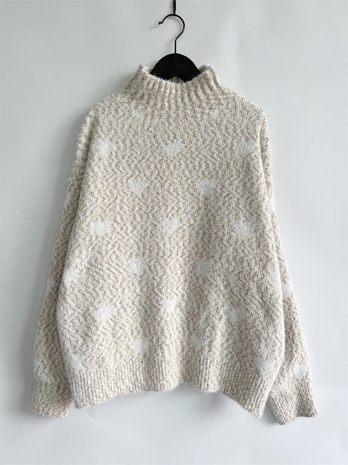 stylub Heart Heathered Turtleneck Drop Shoulder Sweater