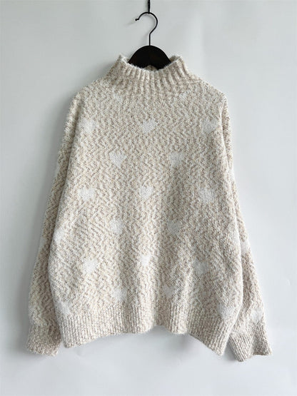 stylub Heart Heathered Turtleneck Drop Shoulder Sweater