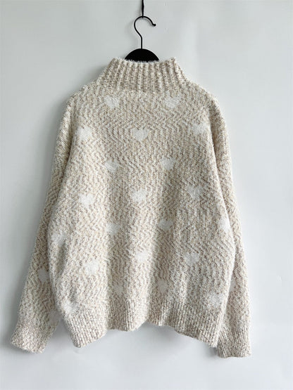 stylub Heart Heathered Turtleneck Drop Shoulder Sweater