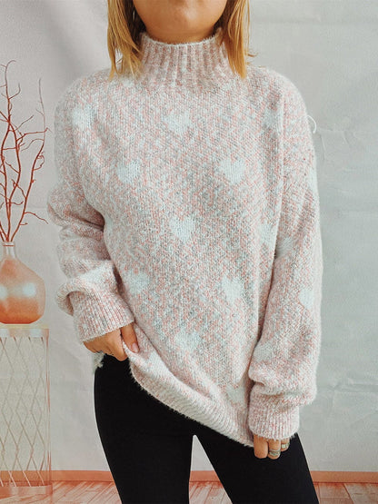 stylub Heart Heathered Turtleneck Drop Shoulder Sweater
