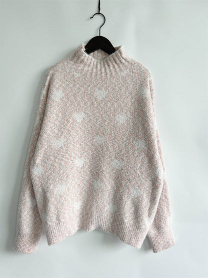 stylub Heart Heathered Turtleneck Drop Shoulder Sweater