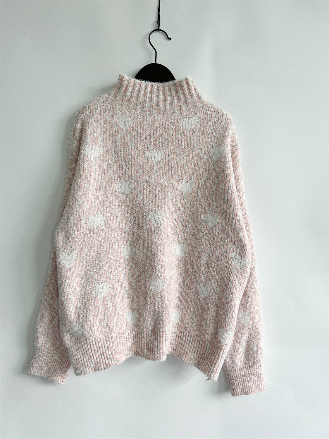 stylub Heart Heathered Turtleneck Drop Shoulder Sweater