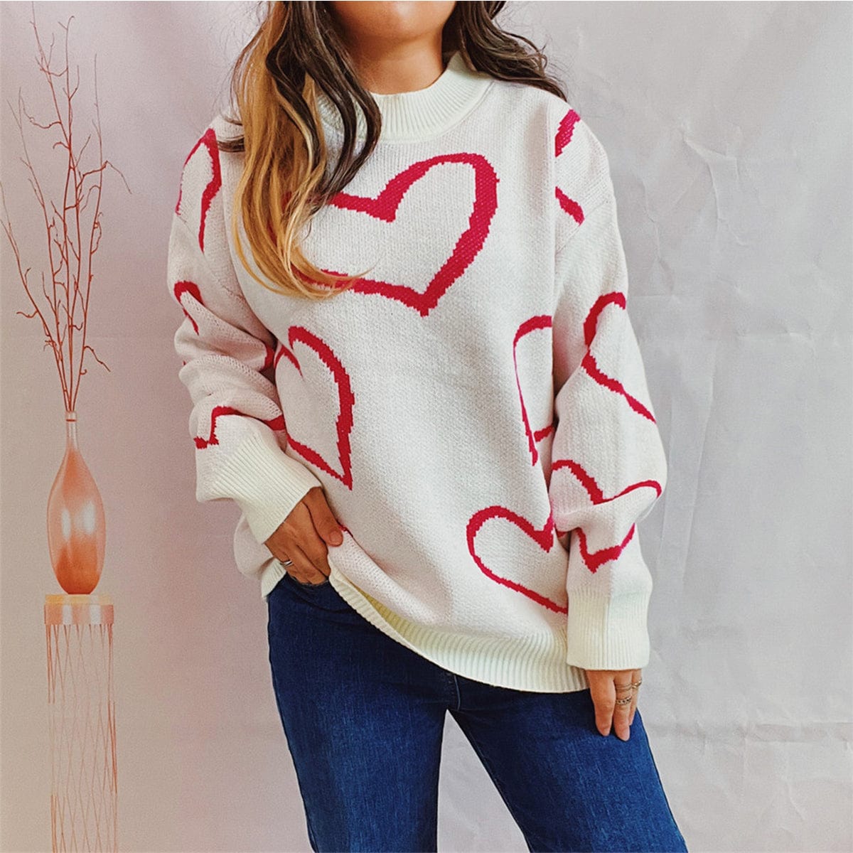 stylub Heart Pattern Long Sleeve Sweater