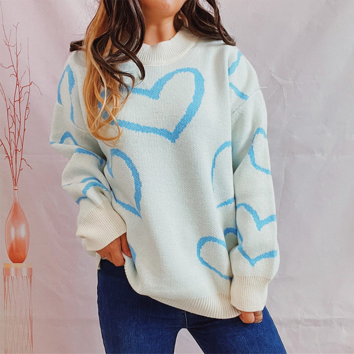 stylub Heart Pattern Long Sleeve Sweater